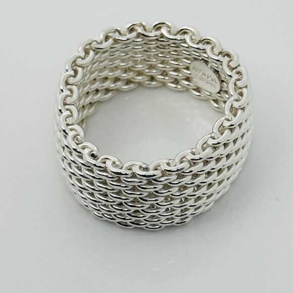 Size 8.5  Tiffany & Co Somerset Ring Mesh Weave Mens Unisex in Sterling Silver - Picture 3 of 6